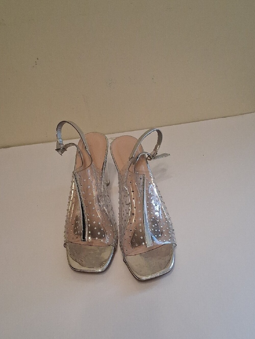 Clear Rhinestone Slingback Heels - Silver - Picture 2 of 4